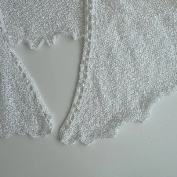 Fairy Cardigan Open Sheer White Pearl Embellishment Romantic Delicate XL - Picture 8 of 16